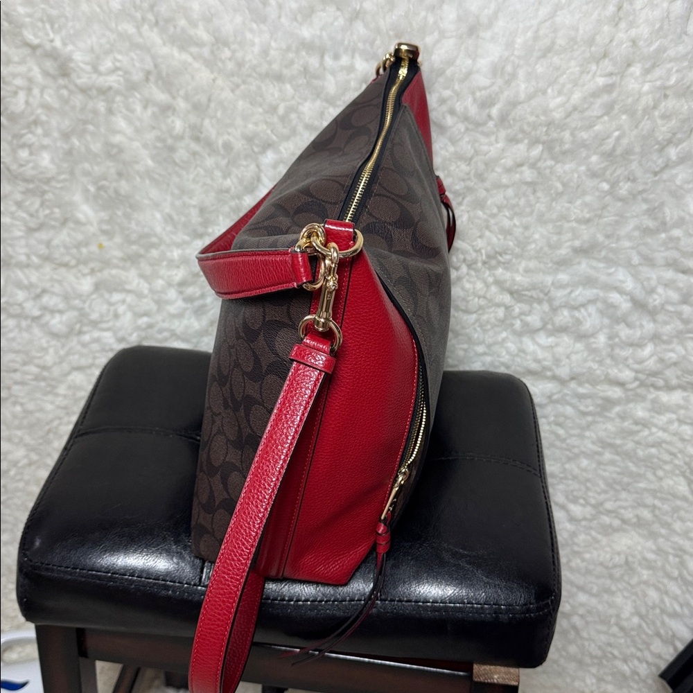 Coach Dempsey ,Red and Brown Signature crossbody and Shoulder Bag - Picture 3 of 8